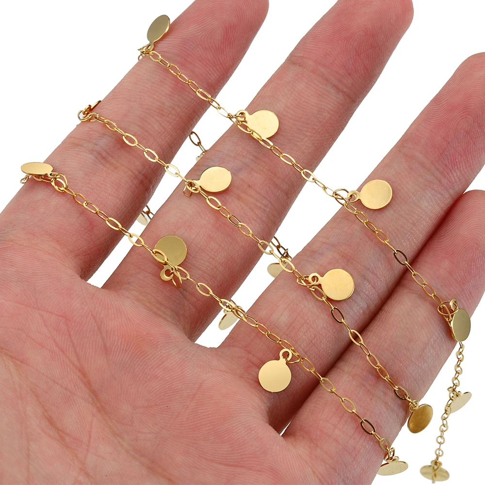 1Meter Stainless Steel Gold Color Round Charms Pendants Chain