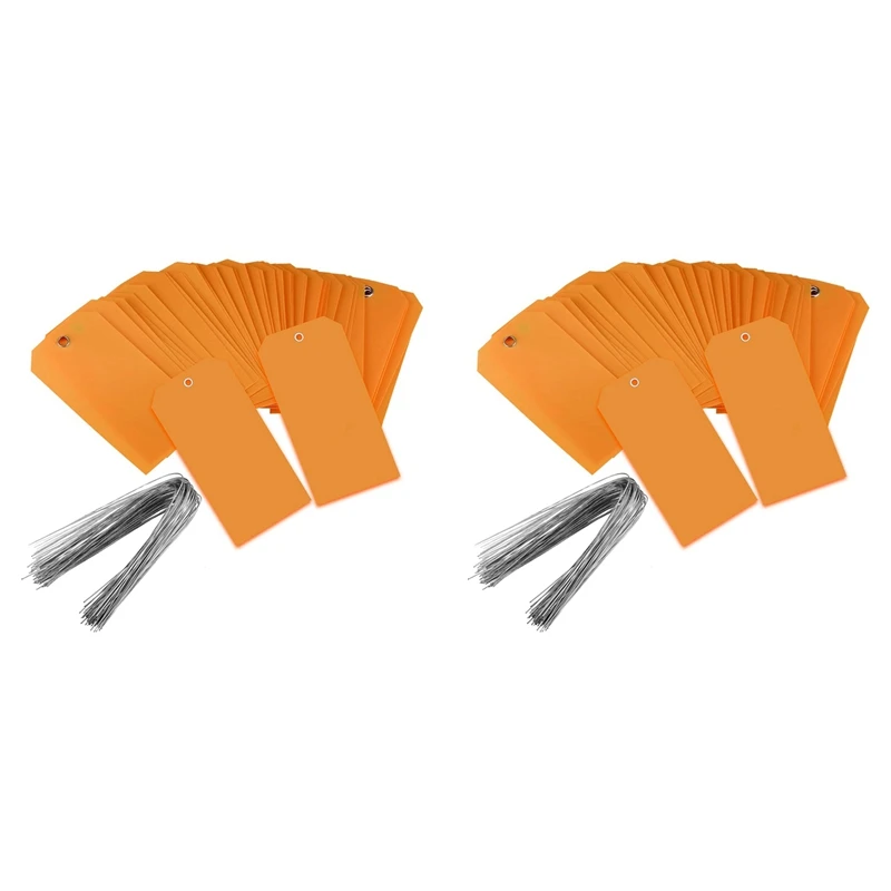 

LLCS-200 Pieces 4 3/4Inch X 2 3/8Inch Plastic Shipping Tags With Wires Blank Labeling Tags Waterproof Hang Tags (Orange)