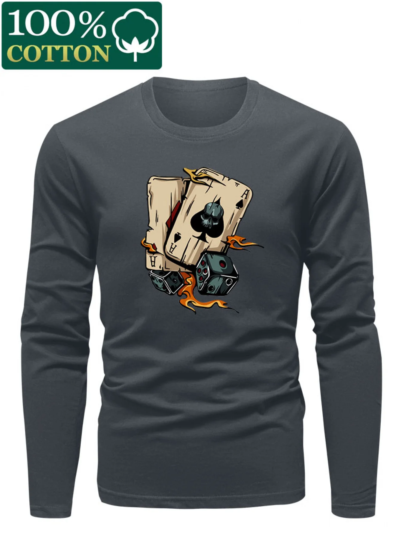 Men's 100% Pure Cotton Long Sleeve T-Shirt Milan Italian Pattern Print Crew Neck Standard Size Machine Washable Comfortable Fash