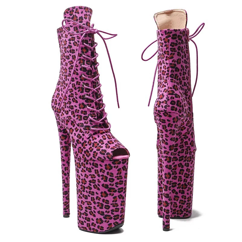 Auman ale novo 26cm/10 polegadas leopardo superior pequeno dedo do pé aberto sexy exótico plataforma de salto alto festa botas femininas pólo sapatos de dança 004