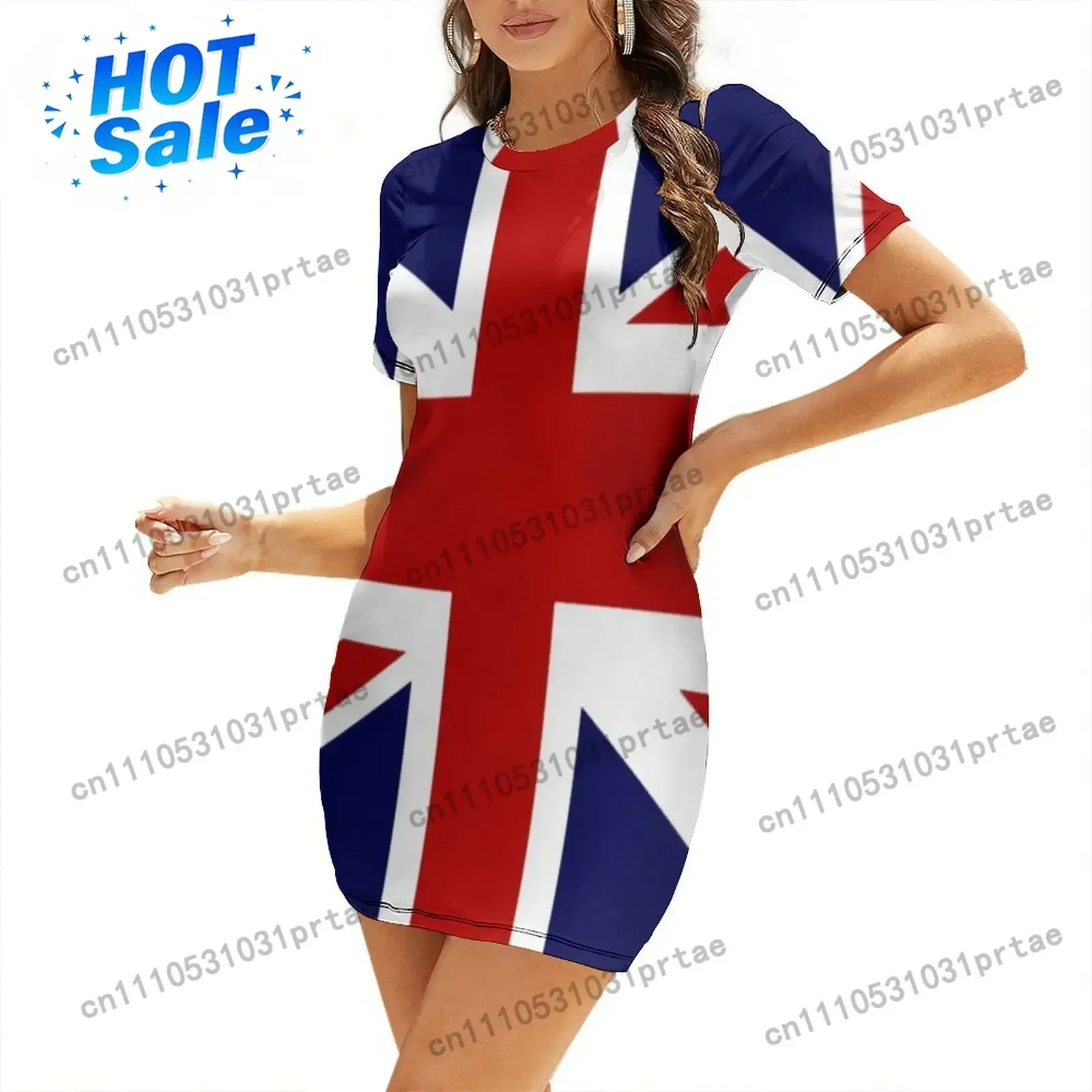 Union Jack Flag of UK Short Sleeved Dress Women's skirt elegant dresses plus sizes Dress