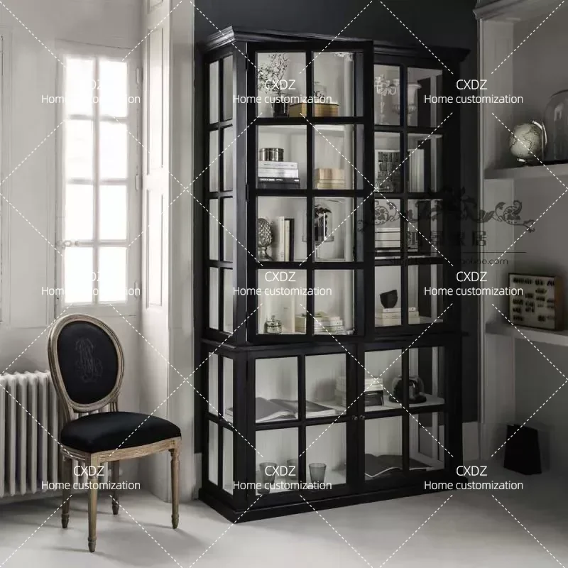 export dust-proof bookcase American living room display storage glass dining side wine cabinet arched display case