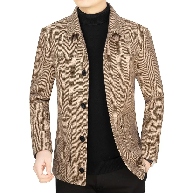 KIDWHXR Men Blazer Autumn Winter Outdoor Business Casual Male Suit Jacket Vintage Slim Single-breasted Pocket Man Outerwear