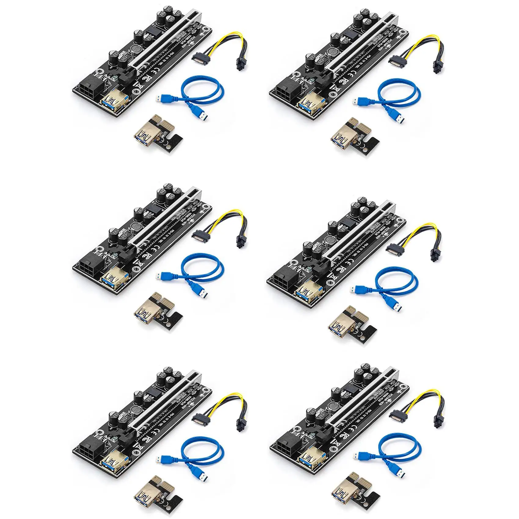 6Pcs 009S PLUS USB 3.0 PCI-E Riser VER009 Express 1X 4X 8X 16X Extender Pcie Riser Adapter Card SATA 15Pin to 6