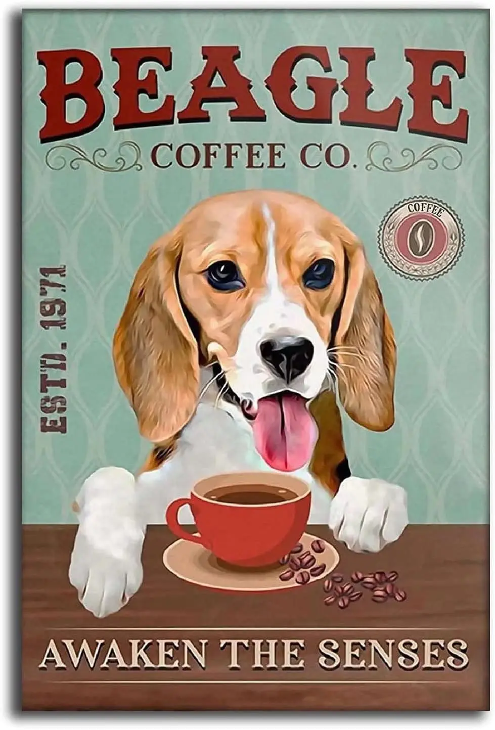 Metal Signs Beagle Coffee Awaken The Senses Signs Vintage Signs Retro Aluminum Tin Sign for Kitchen Office Home Bar Cafe Decor