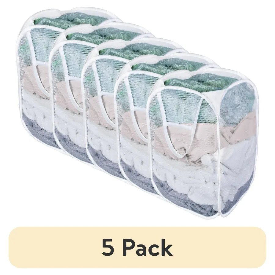 

5 pack Mesh Popup Hamper Collapsible Holds 2 Loads White
