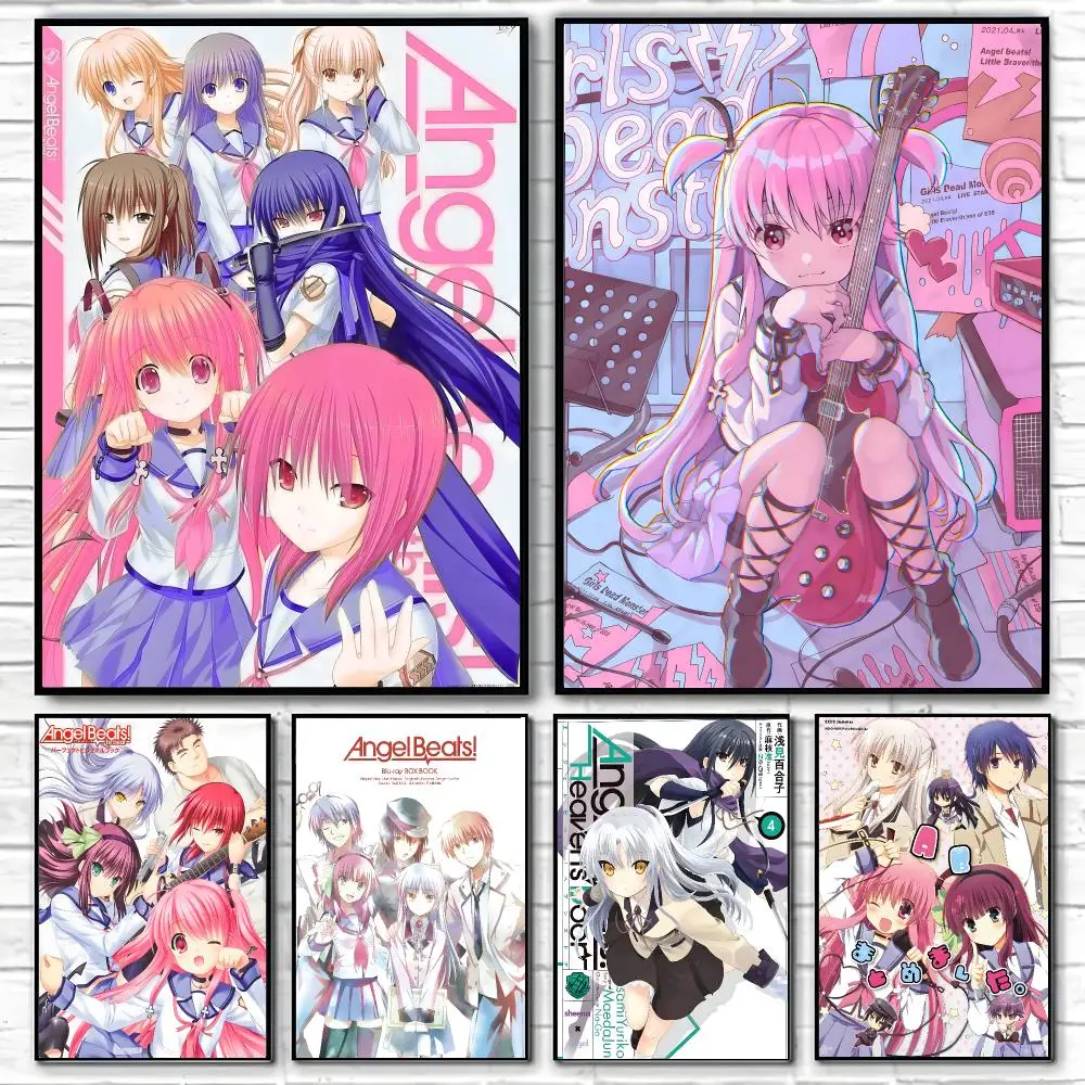 Anime Angel Beats! Poster Self-adhesive Art Waterproof Paper Sticker Coffee House Bar Room Wall Decor
