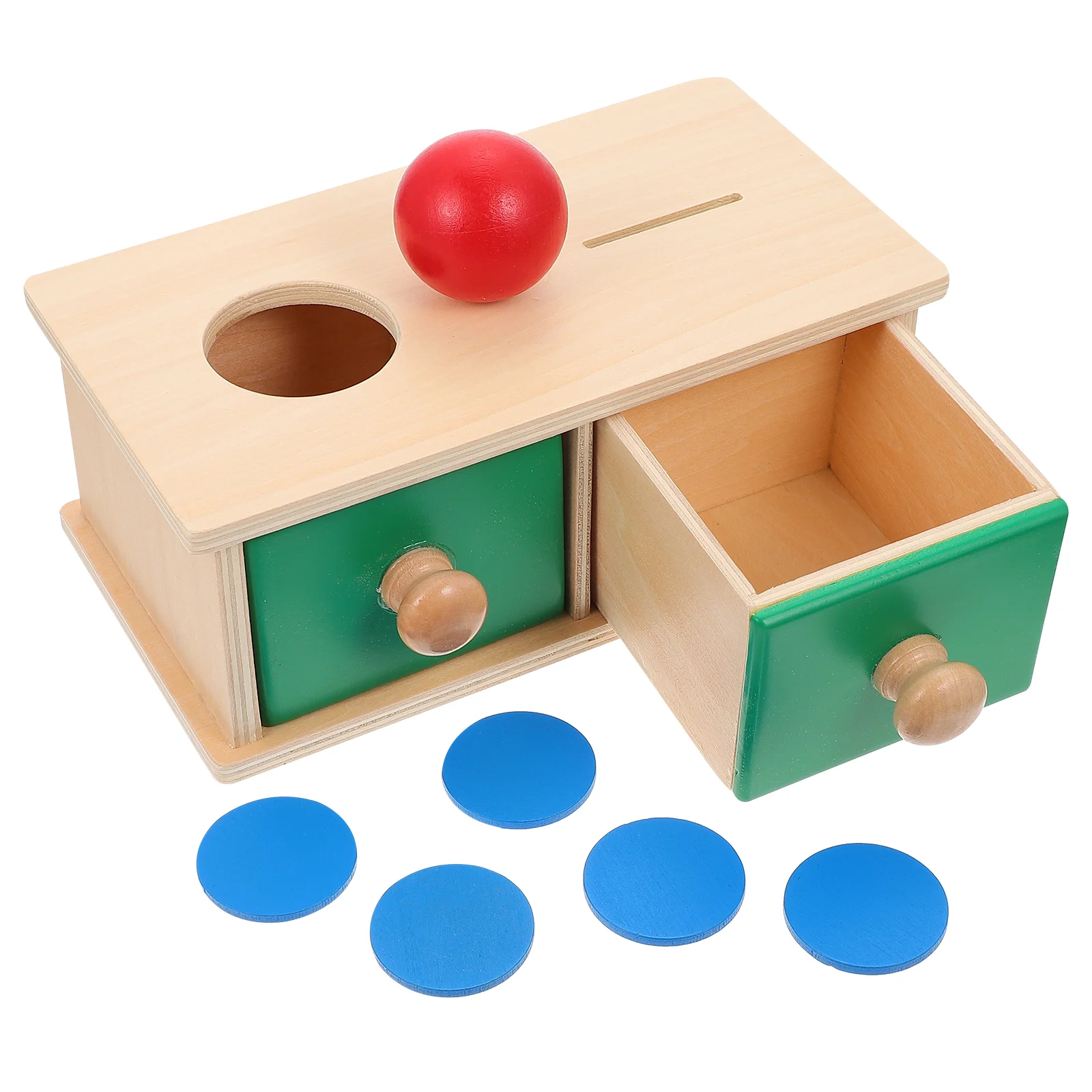 Coin Puzzle Drawer Target Box Child Piggy Bank for Kids Toys Ball Drop Wooden Funny