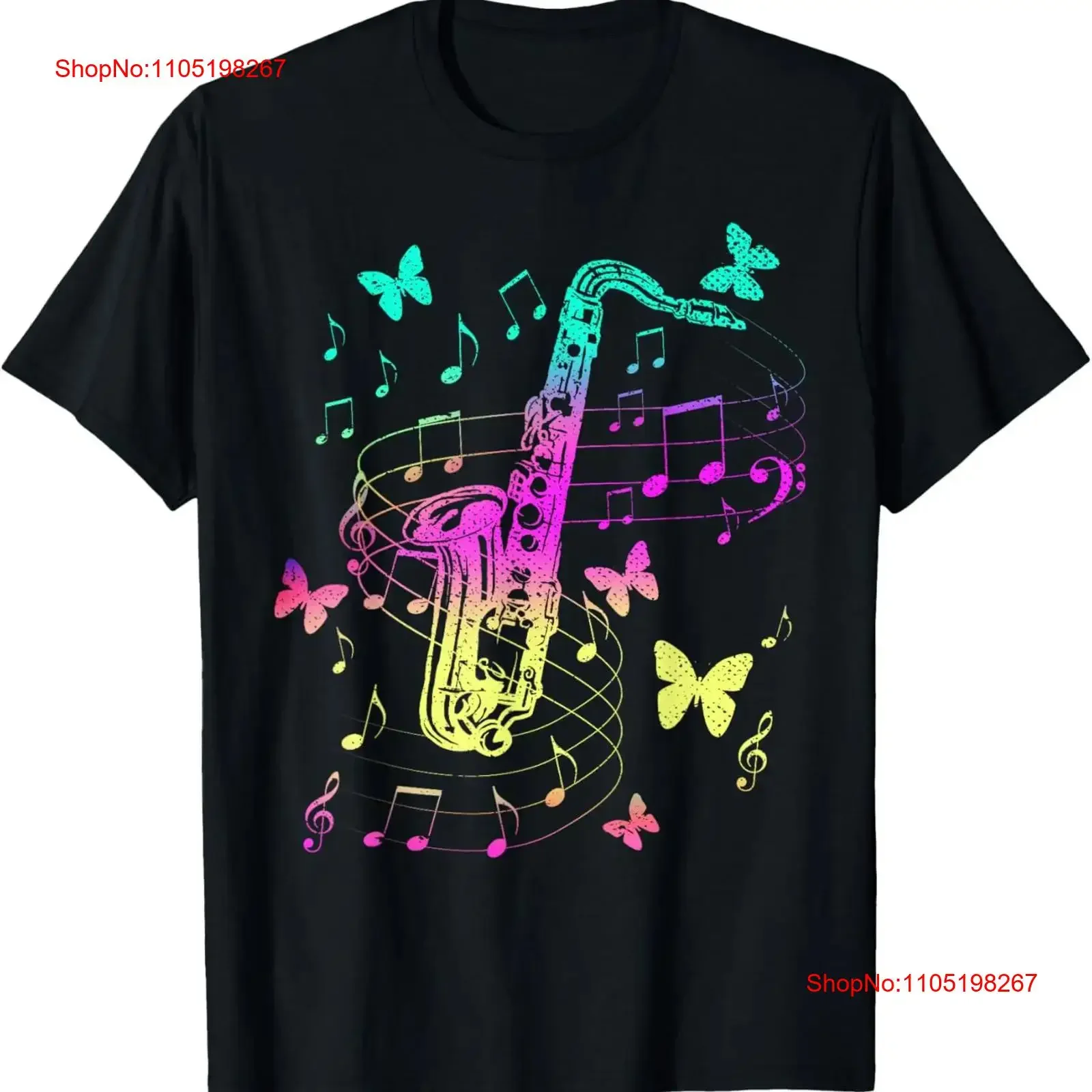 

Jazz Musician Butterflies Saxophonist Colorful Saxophone T Shirt vintage Washed Comfortable graphic Top For Everyday Wear