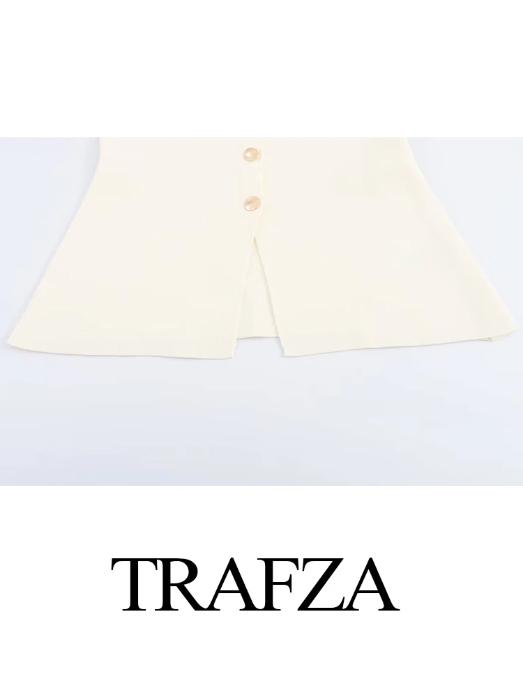 TRAFZA 2024 gilet lavorato a maglia da donna Vintage moda donna bottone dorato senza maniche monopetto Slim Cardigan gilet