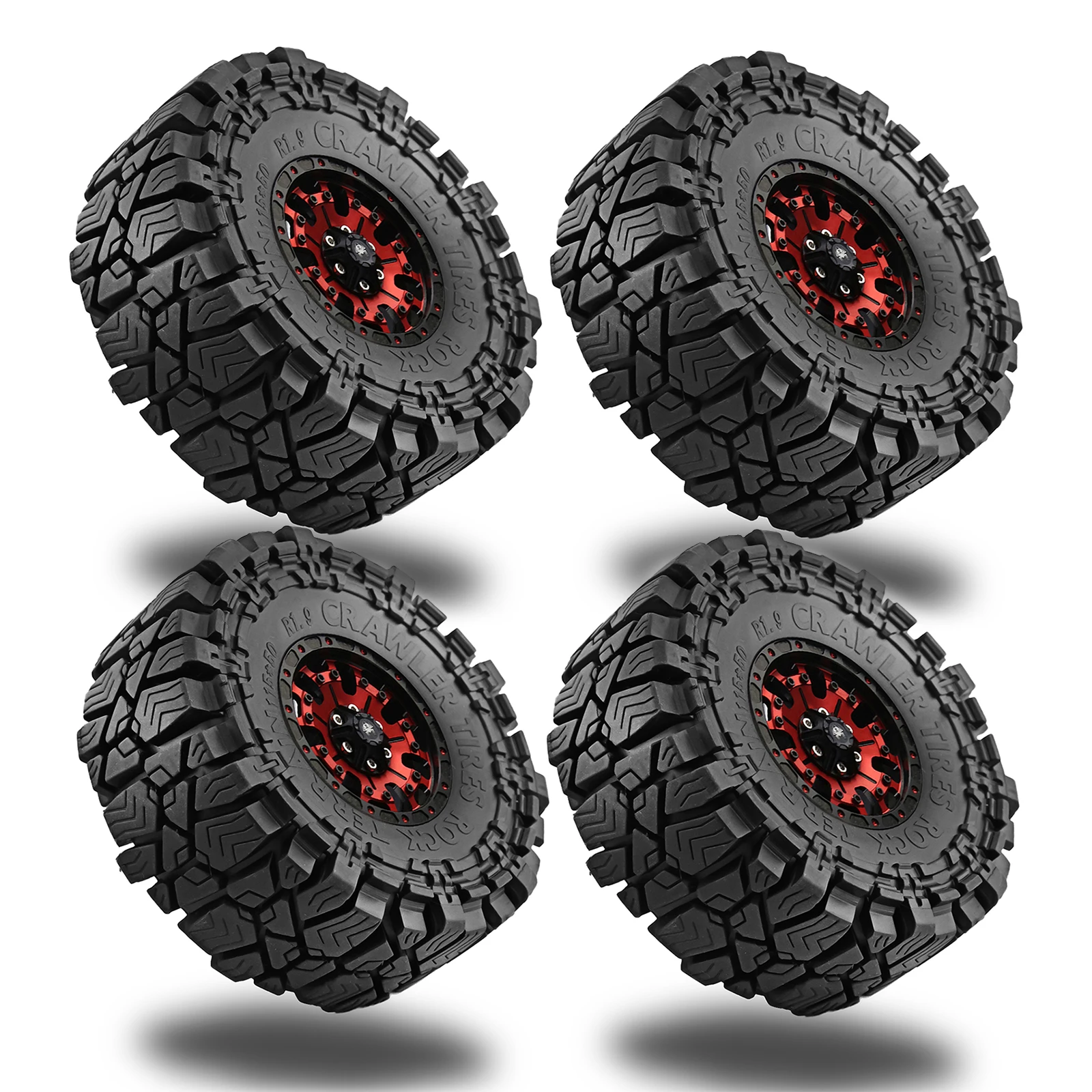RED SPIDER 4Pcs 1.9 Inch RC Metal Wheel & Rubber Tire Set Foam Inserts Replacement Parts For 1/10 RC Crawler Truck TRX4 SCX10