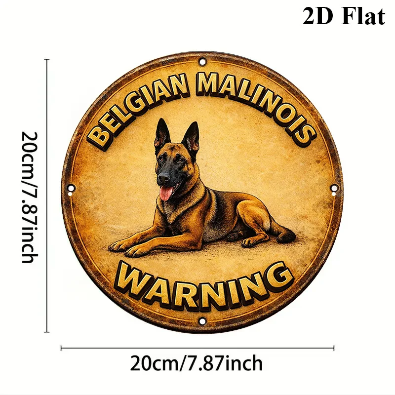 1pc Belgian Malinois Warning Sign - Vintage Aluminum Dog Owner Plaque with Belgian Malinois Image & Warning Text - Wall-Mountabl