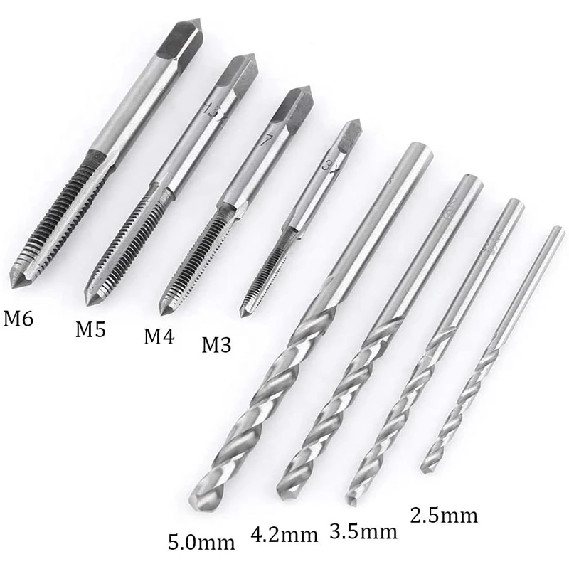 9Pcs Adjustable T-Handle Ratchet Tap Holder Wrench Tool Set With M3-M6 Screw Thread Metric Plug Tap And 2.5-5.0Mm Twist Drill Bi