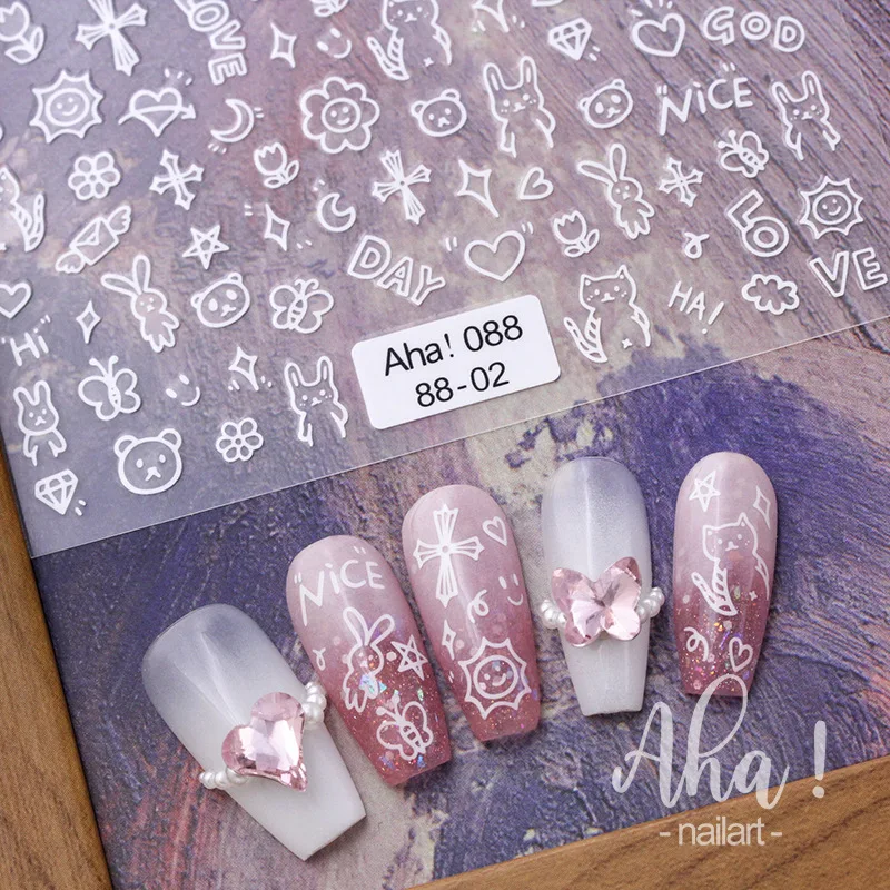 3d Chique Graffiti Dier Nagel Stickers Terug Lijm Nagel Sticker Zelfklevende Kat Hond Bunny Bow Nail Sticker Nail Art