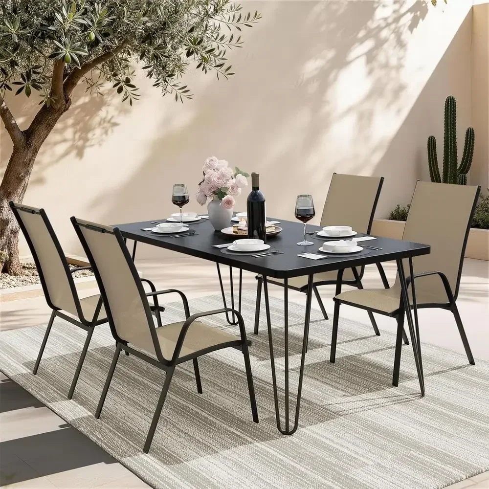 4-Piece Stackable Outdoor Dining Chair Set, Weather-Resistant for Lawn, Garden, Poolside, Beige