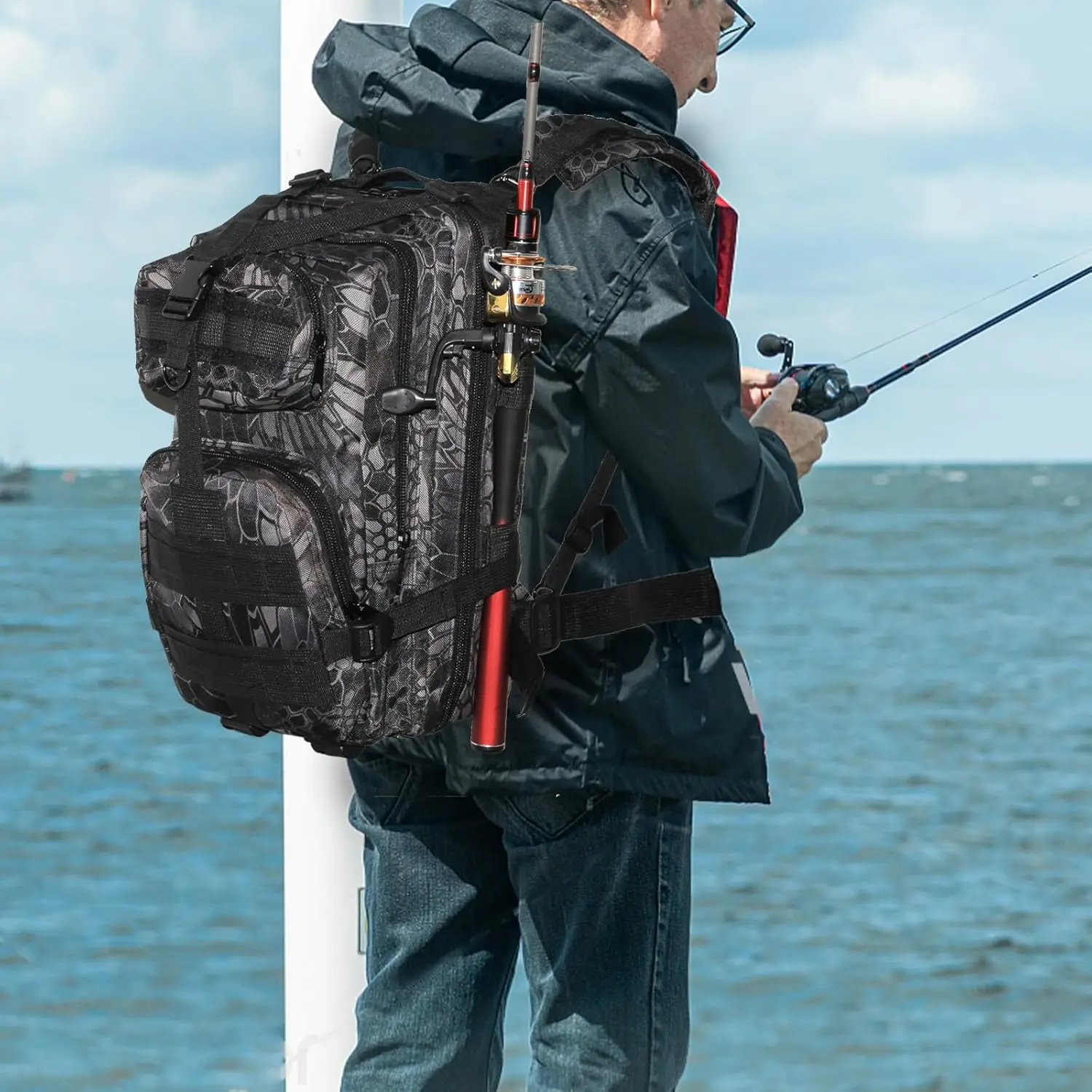 Fishing backpack storage bag, lightweight fishing bag outdoor, plenty of storage space, suitable for fishing, camping