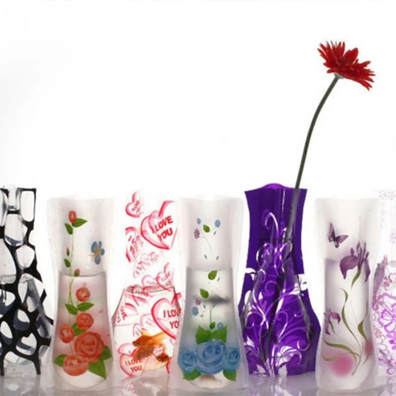 3Pcs Portable Eco-friendly Flower Cute Foldable Vase Wedding Office Home Decoration Random PVC Plastic Flower Vase