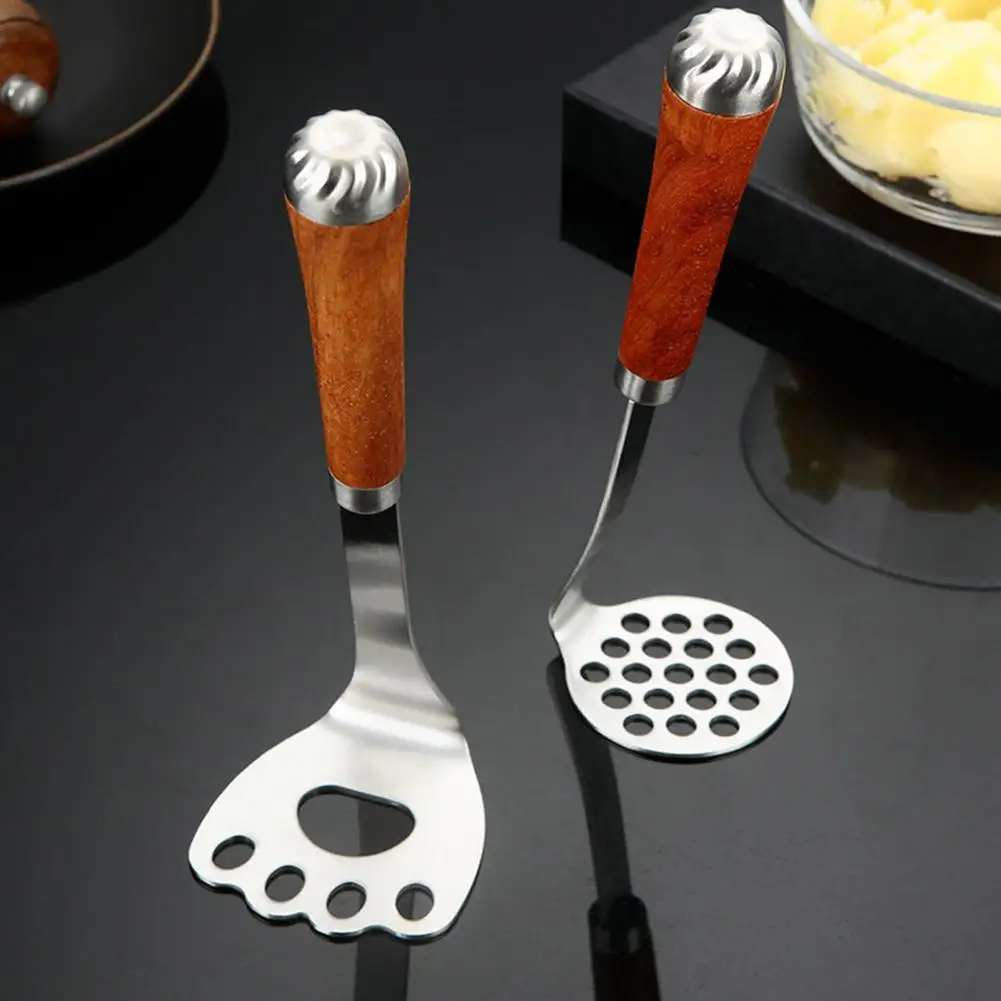 Easy Grip Potato Masher Stainless Steel Potato Masher with Wooden Long Handle Multifunctional Vegetable Mashing Tool Carrot