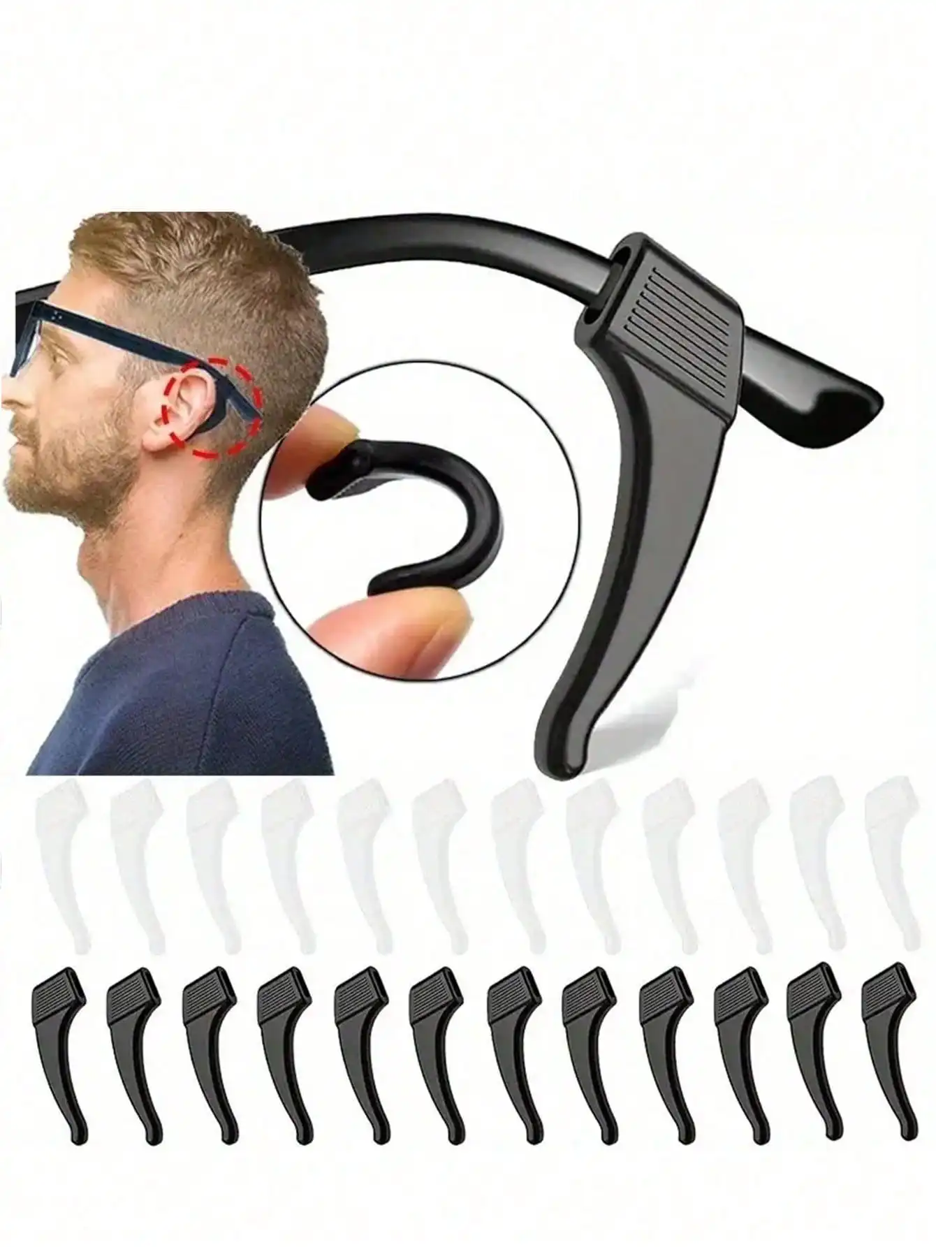 4~40pcs Anti-Slip Silicone Ear Grip Glasses Eyeglasses Leg Ear Hook Stopper Bracket Fastener Accessories Temple Tip Eyewear Holder Glasses Accessories For Women Clear