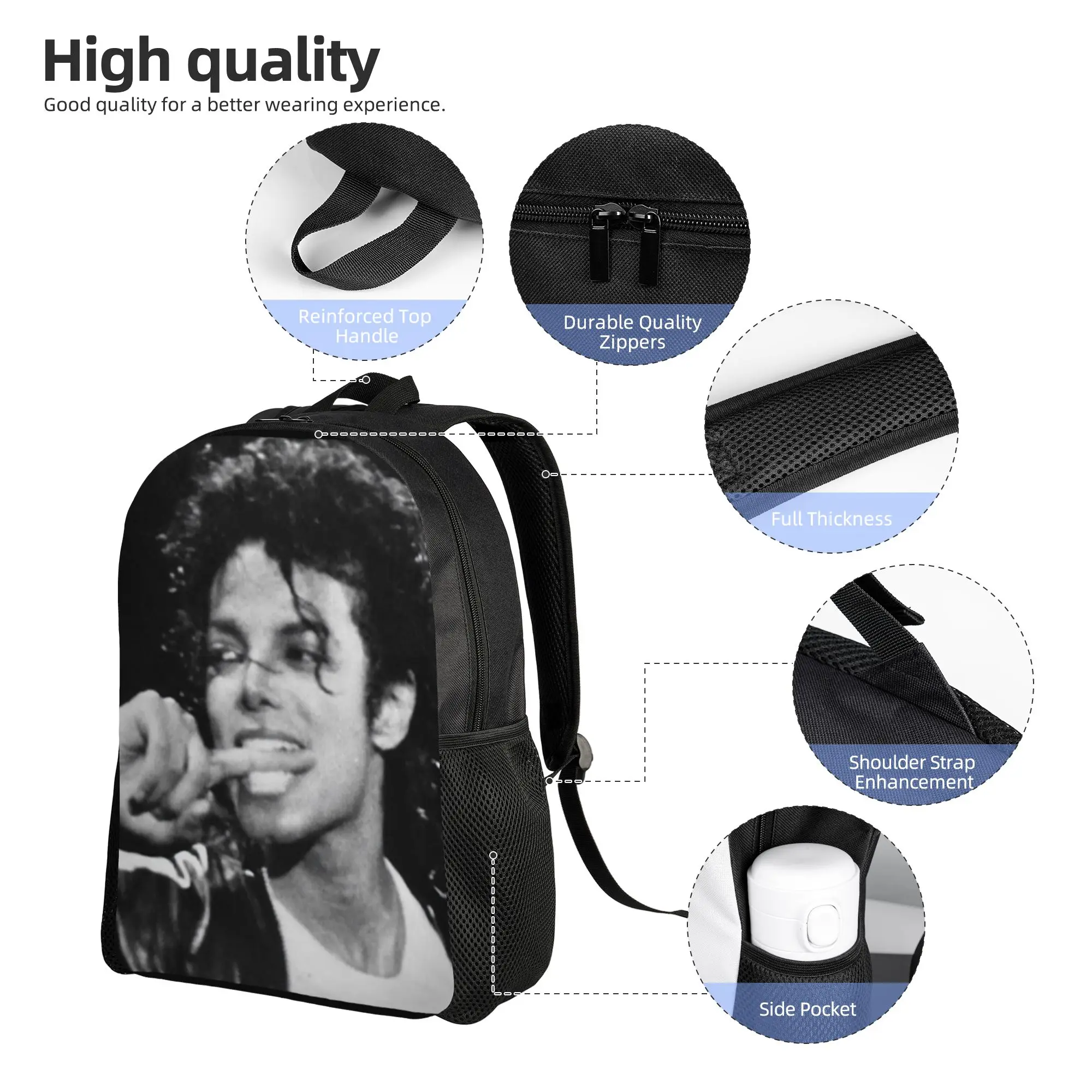 Michaels Jacksons Singer Pop Backpack for Men Women Fashion Student Work Daypack  Laptop Computer Canvas Bags Gift