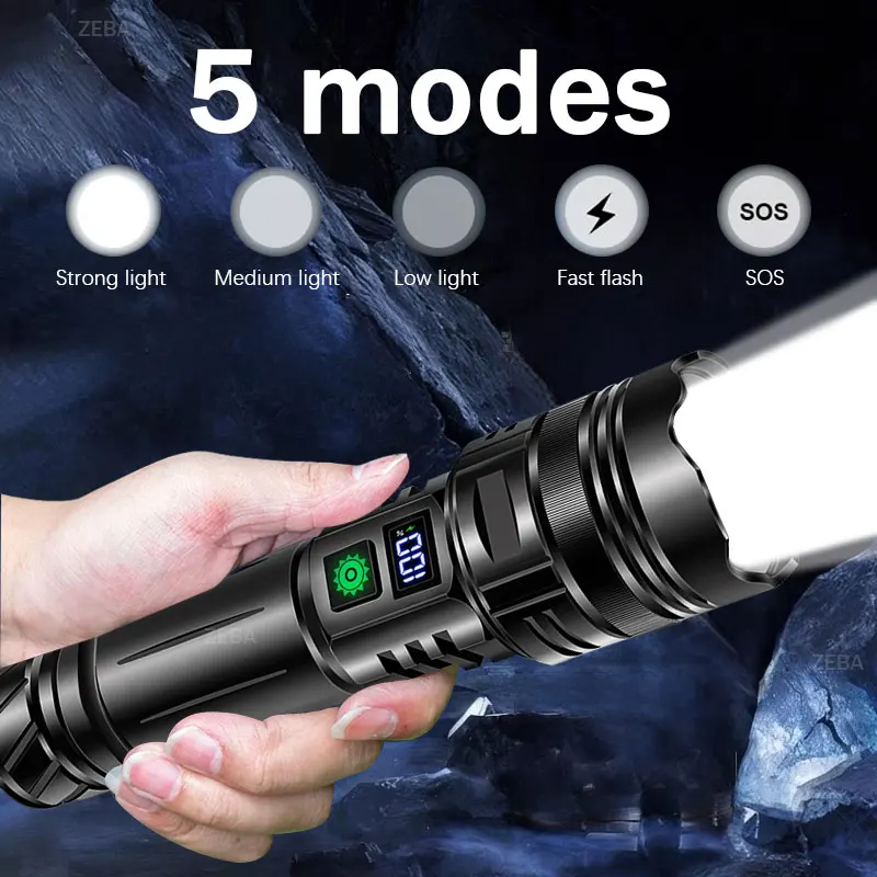 1000000LM Ultra Powerful Led Flashlight Rechargeable 800W LED Flashlights High Power Torch Long Range 5000m Tactical Lantren