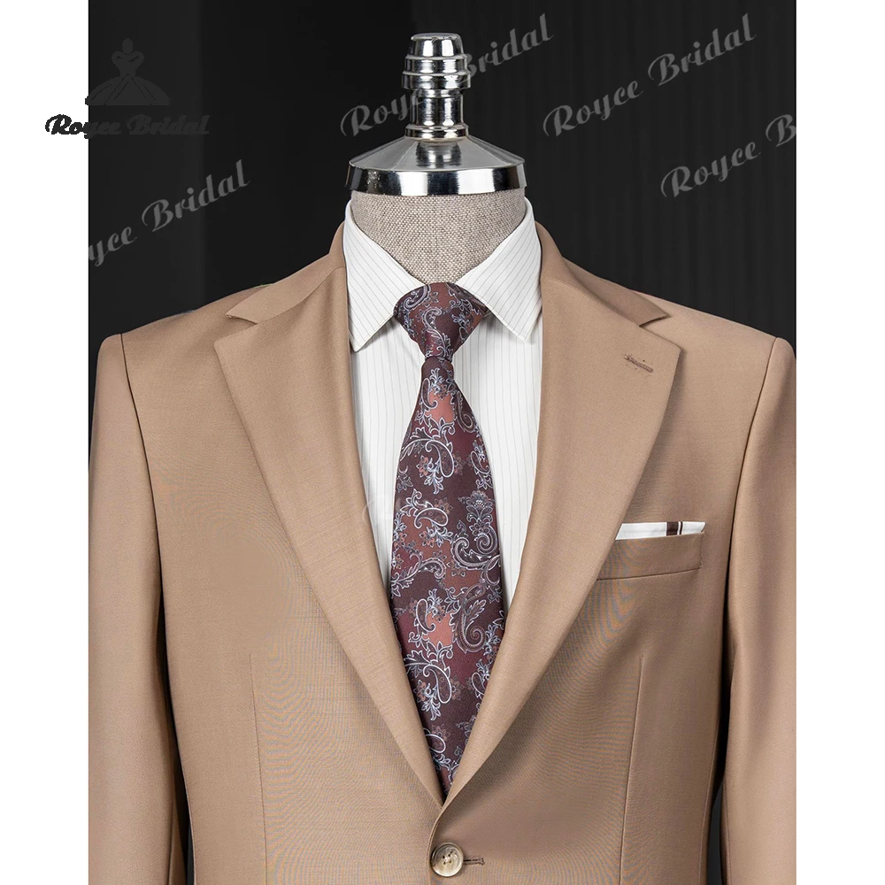 Cáqui notch lapela duas peças terno de casamento masculino 2026 único breasted terno de noite de negócios personalizado trajes para hombre