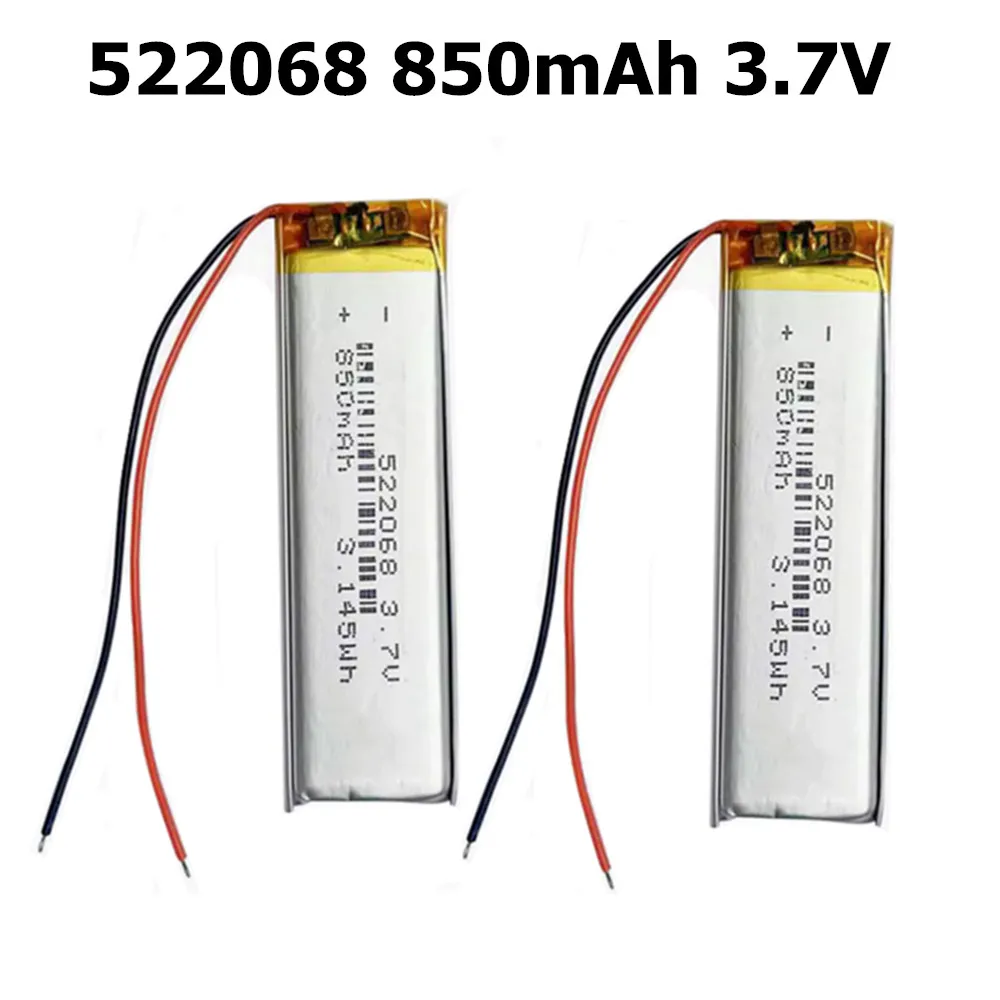 1-10PCS 3.7V 850mAh 522068 502070 Polymer Lithium Rechargeable Battery For MP3 Electronic Products Small Fan Digital LED Light