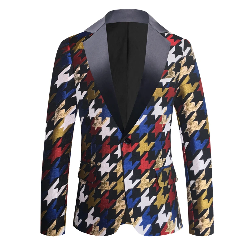 Male color Houndstooth Jacquard Slim Fit Blazer Suit Dog Tooth pattern Slim Fit Blazer Jacquard Fabric Wedding Party Suit Jacket