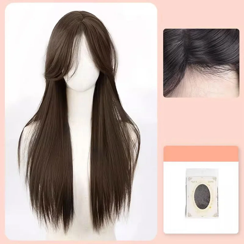 YANKUN 60cm Korean Ins Style Long Wig for Women Big Wave Curly Hair Nature High-quality Wigs with Hairnet Simulate Hair Atmosphe