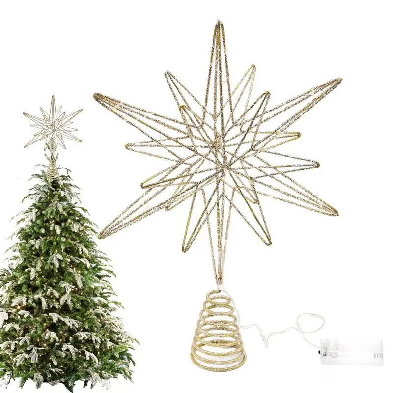 Kerstboom Toppers Ster met LED Lichtslingers Ornamenten Creatieve LED-verlichting Glitter Kerstboom Decoratie voor Party Decor