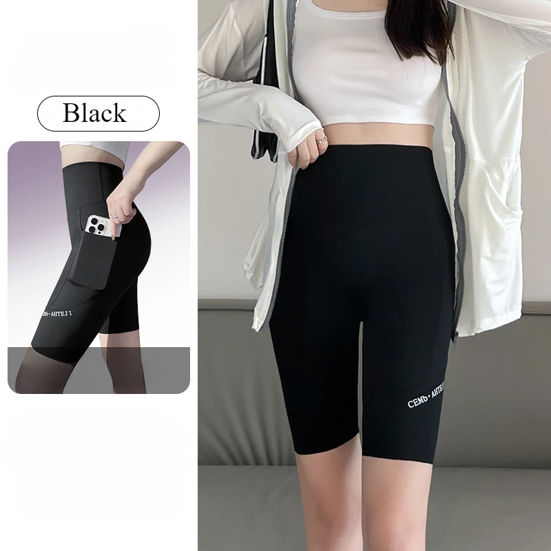 DOIAESKV leggings women\'s wear spring and summer high waist hip lifting leggings yoga sports fitness barbie pocket shark pants