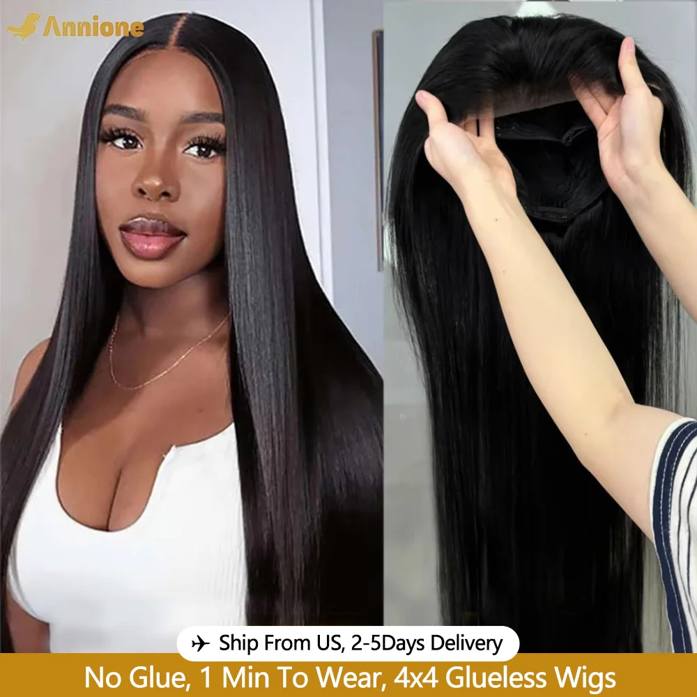 30 inch Glueless Wig Human Hair Ready To Wear 6X4 Brazilian Straight HD Lace Front Human Hair Wig 100% Human Hair Wigs Glueless