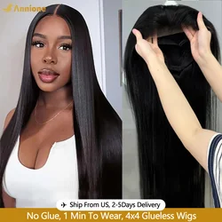 30 inch Glueless Wig Human Hair Ready To Wear 4X4 Brazilian Straight HD Lace Front Human Hair Wig 100% Human Hair Wigs Glueless