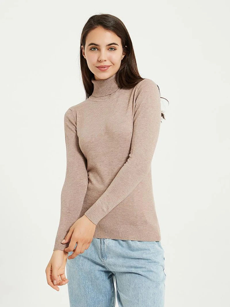 Wixra Knitting Sweater and Jumper Turtleneck Tops Pullovers Casual Sweaters Womens Long Sleeve All-match Elastic Sweater