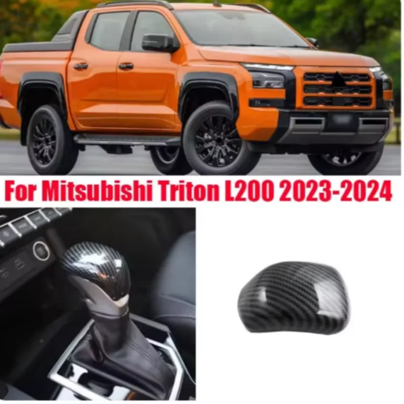 Car Gear Shift Knob Head Cover Trim For Mitsubishi triton L200 2023 2024 Carbon Fiber Style Interior Mouldings Accessories
