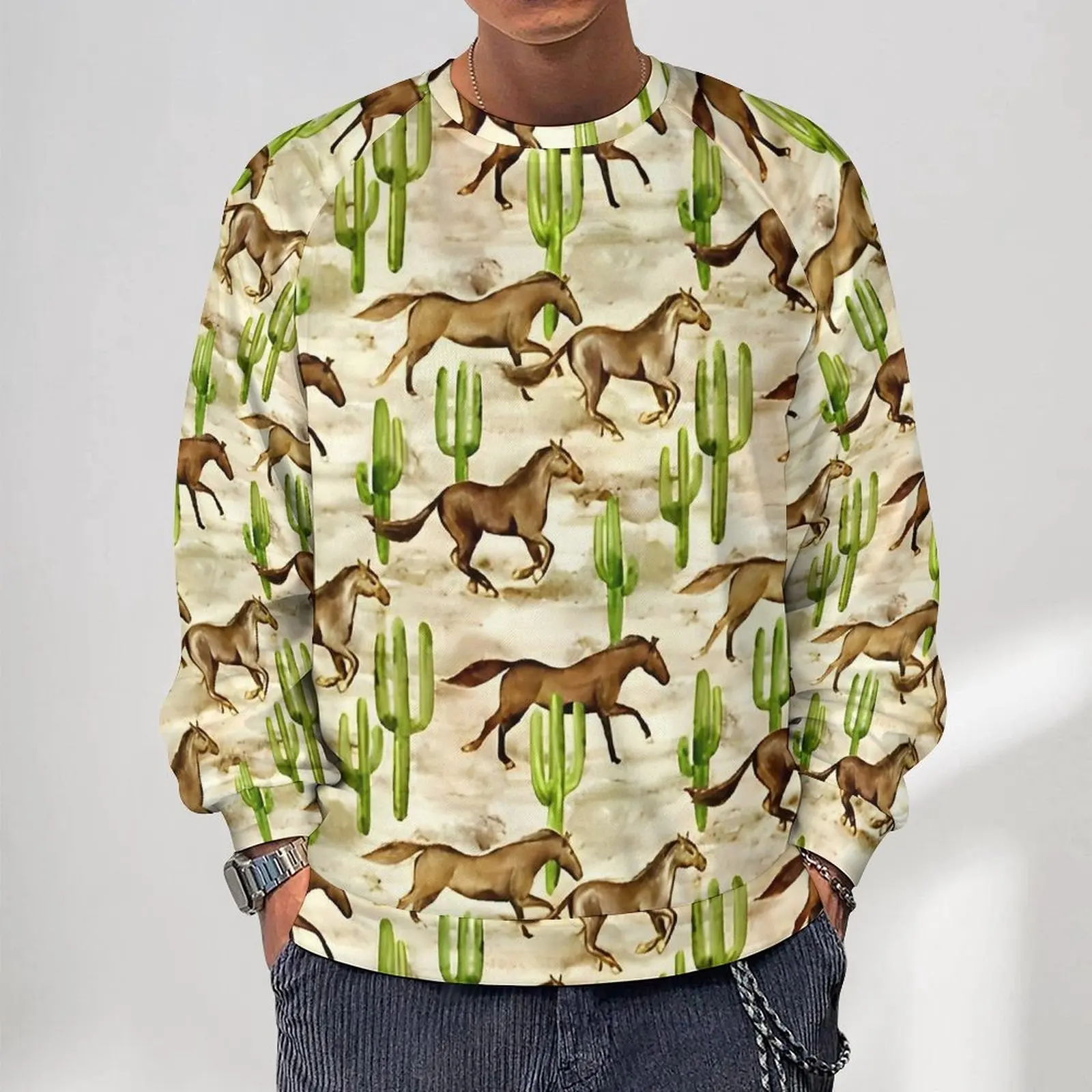

Watercolor Horses Print Streetwear Hoodies Winter Street Wear Sweatshirts Men Funny Custom Oversized Hoodie