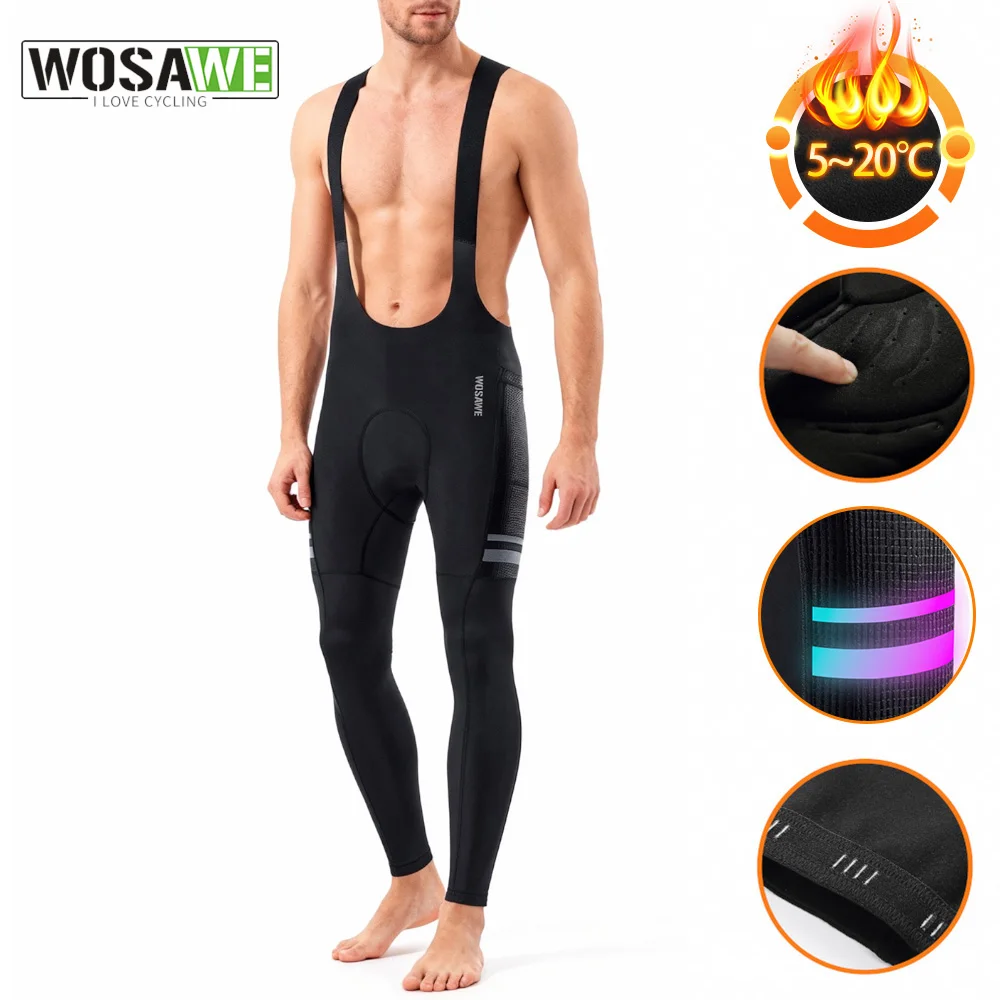 

WOSAWE мужские термофлисовые велосипедные нагрудники, осенне-зимние велосипедные колготки, сохраняющие тепло, велосипедные брюки с гелевыми подушечками 5-20 ° C