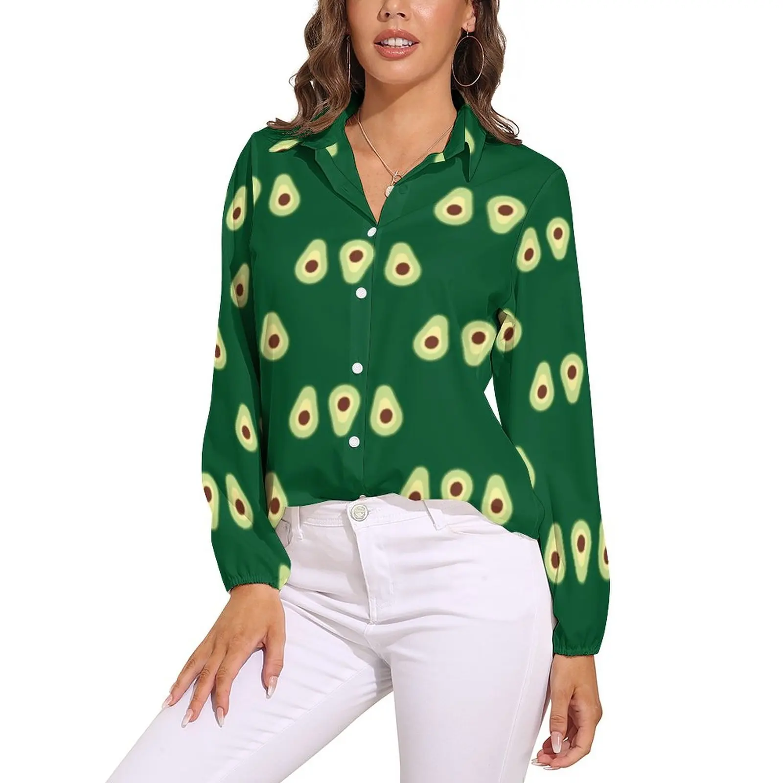 Avocado Print Blouse Kawaii Fruit Kawaii Graphic Blouses Womens Long Sleeve Street Wear Shirt Autumn Oversize Top