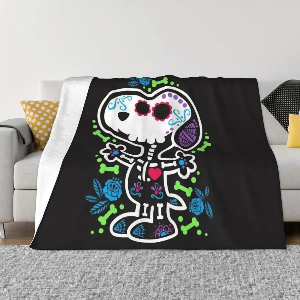 

Флисовое одеяло для дивана на заказ S-snoopys Animatd с рисунком скелета, теплое фланелевое одеяло для кровати, офисного дивана, одеяло
