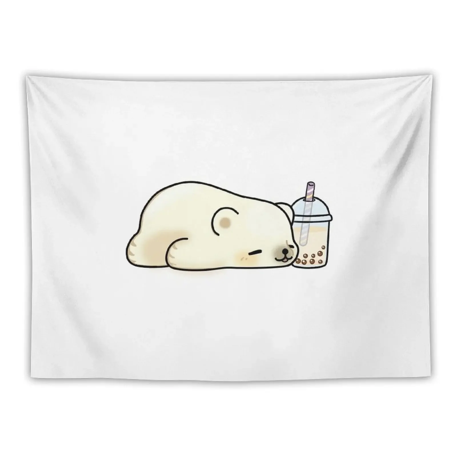 

Little Polar Bear Chilling with it's Boba Tea Tapestry Wallpaper Decoration Bedroom Tapestry