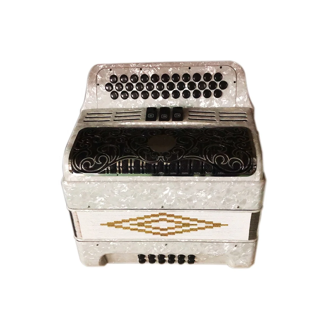 

Professional 34-Button 12-Bass 3-Register Accordion With Celluloid Black Grill Different Colors JB3412C