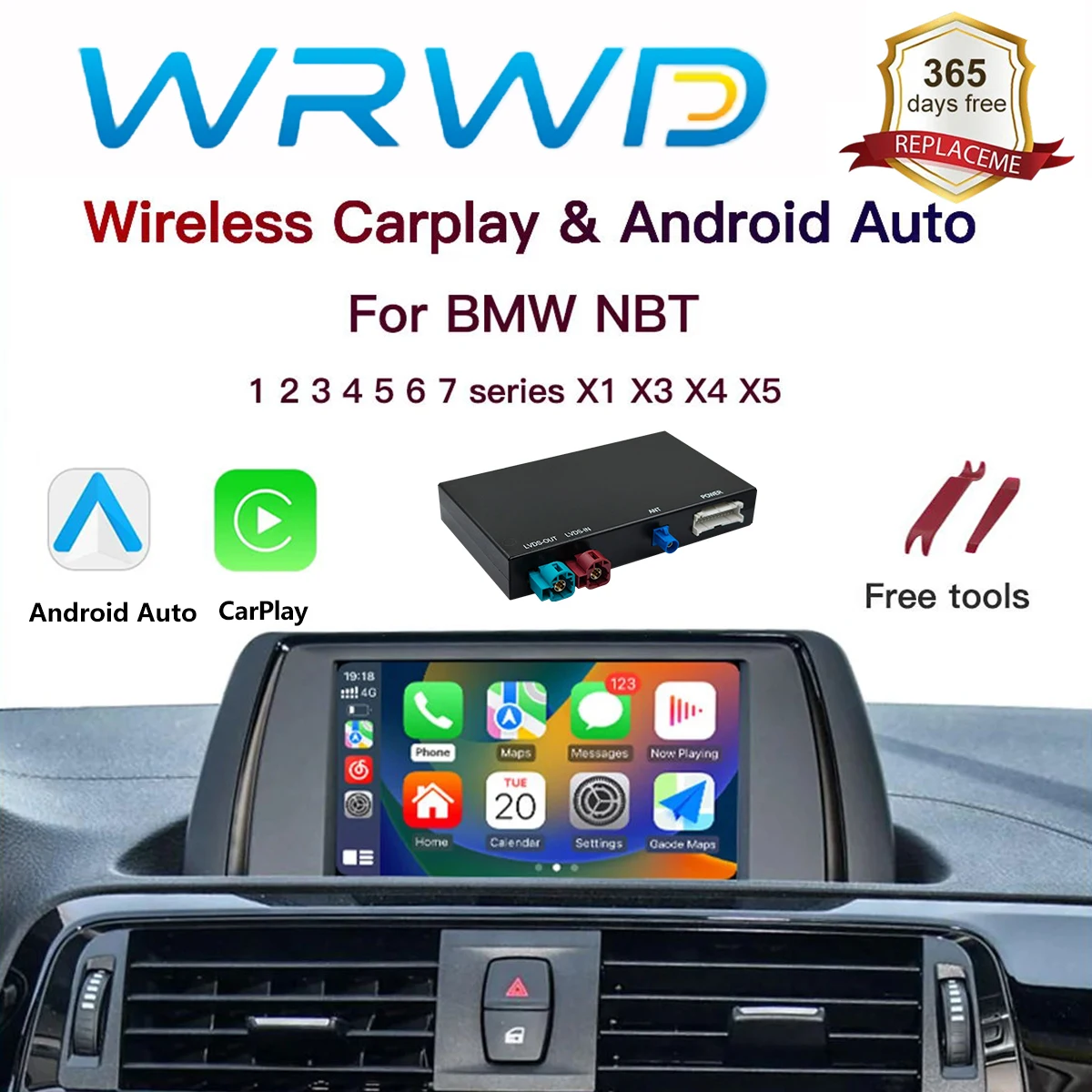 

NWE Wireless CarPlay Android AUTO for BMW NBT System 1 2 3 4 5 6 7 Series X1 X3 X4 X5 X6 MINI E60 E84 E70 F26 F25 F10 F11F20 F21