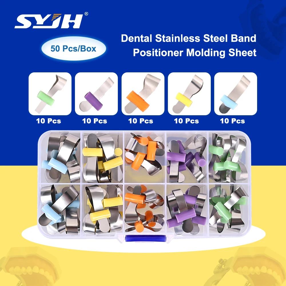 

SYJH 50Pcs Dental Positioner Molding Sheet Sectional Contoured Matrix Bands System Dental Metal Matrices Teeth Dentistry Tools