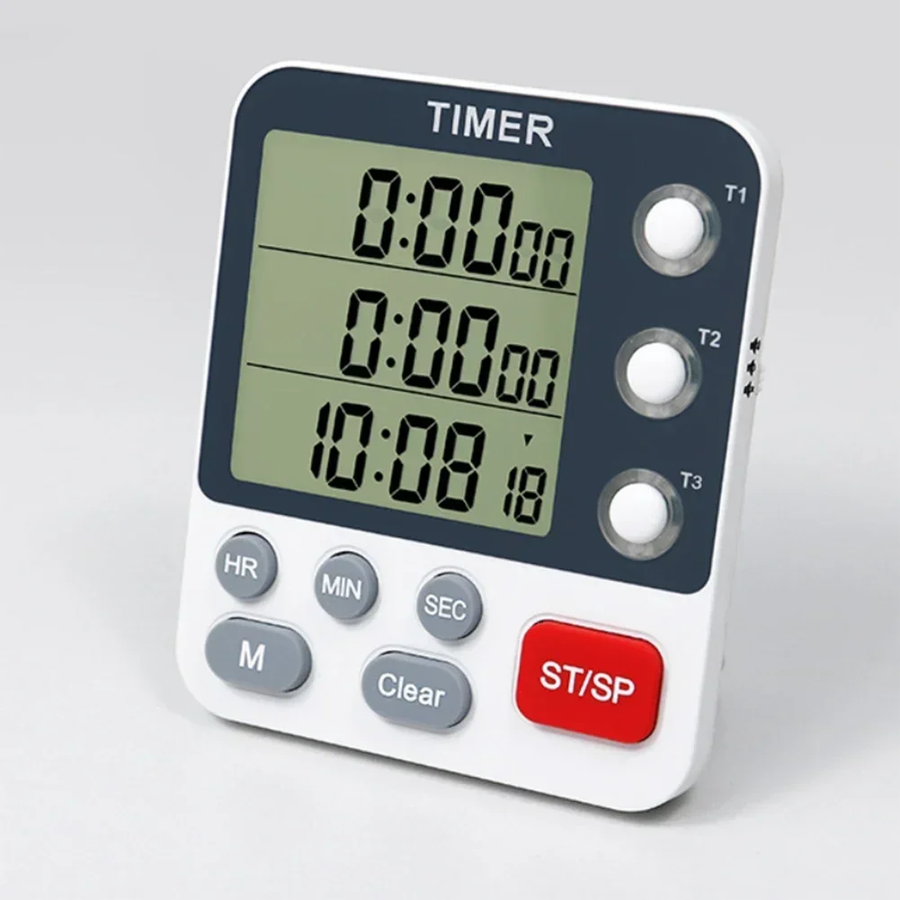 1PC 3 Channels Kitchen Timer With Large Display Magnetic Back Positive Countdown ABS Material Kitchen Timer LCD Display