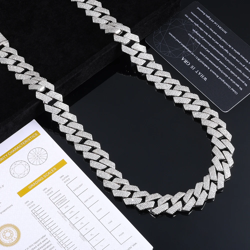15mm 925 Silver Moissanite Cuban Link Chain Necklace Iced Out Hip Hop Jewelry GRA Certified Luxury Choker for Men Women Gift
