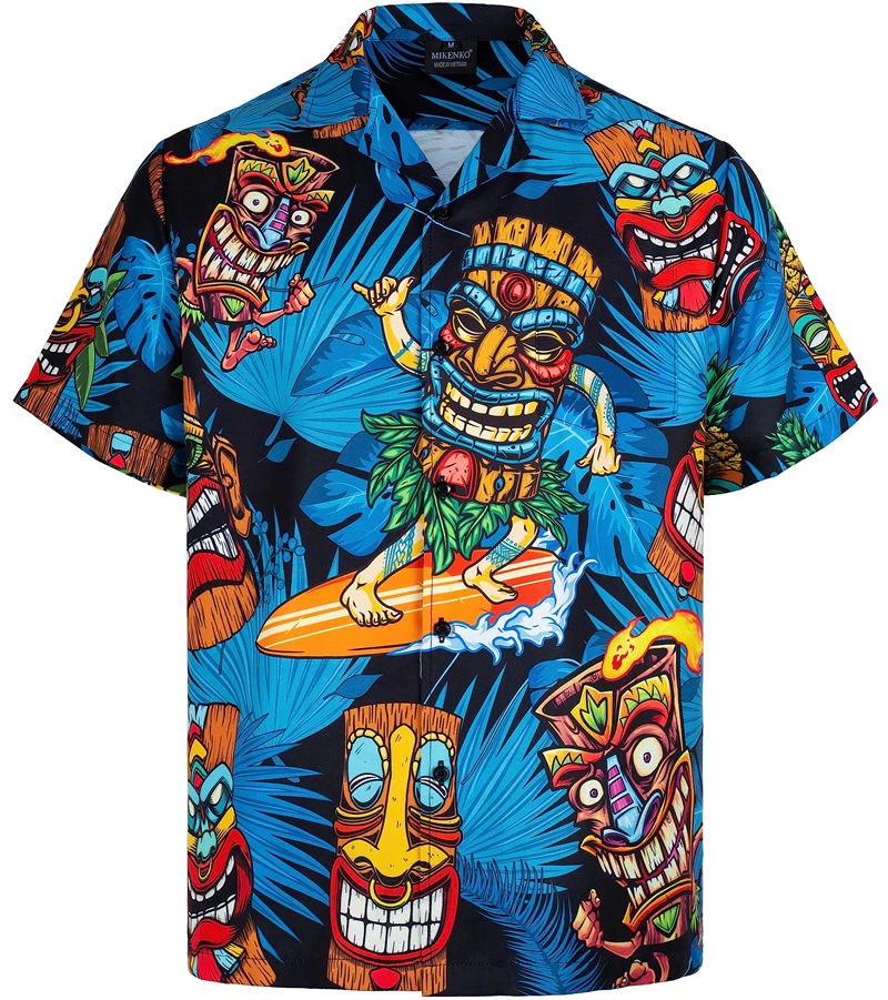 Novelty Vintage 3d Tiki Print Hawaiian Shirts Man Retro Mens Plus Size Shirt Casual Short Sleeve Beach Blouse Male Clothing