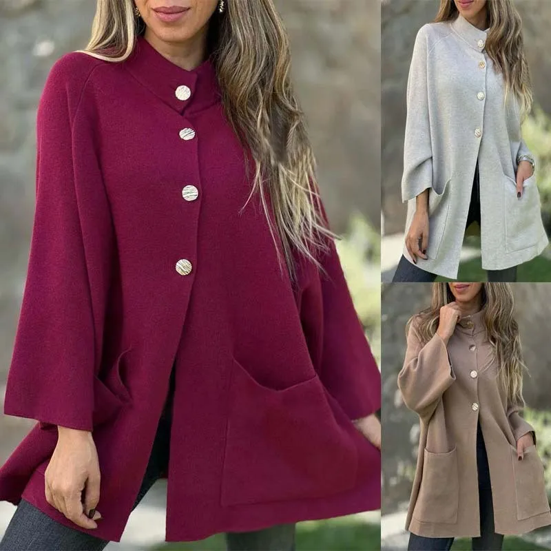 

2025 женская верхняя одежда, женская однотонная куртка, стильная вязаная куртка с воротником с лацканами для женщин с карманами, теплая зима для