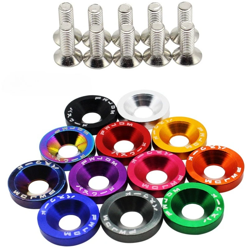 Aluminum Concave Screws 10Pcs M6x20mm JDM Hex Fasteners Universal Car Modified Bolts for Fender Bumper Engine Washer
