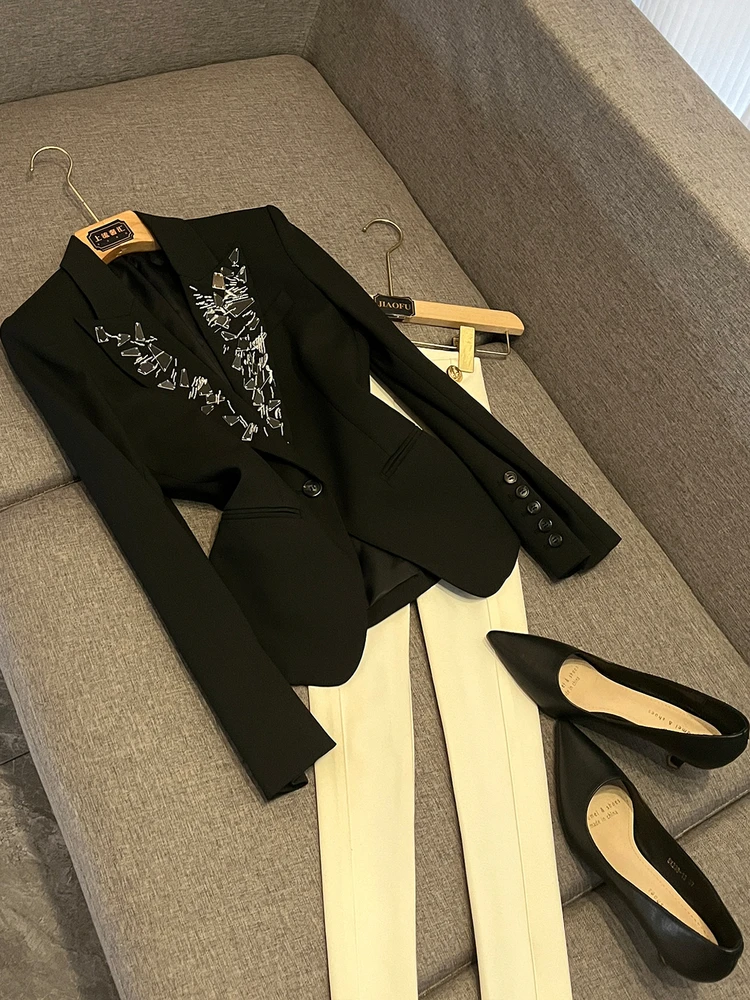 

Bla с воротником из бисера, тяжелый рабочий роскошный костюм, верхняя одежда Jaet для поездок на работу, Ele Fem Long Sve, повседневный Faion U545