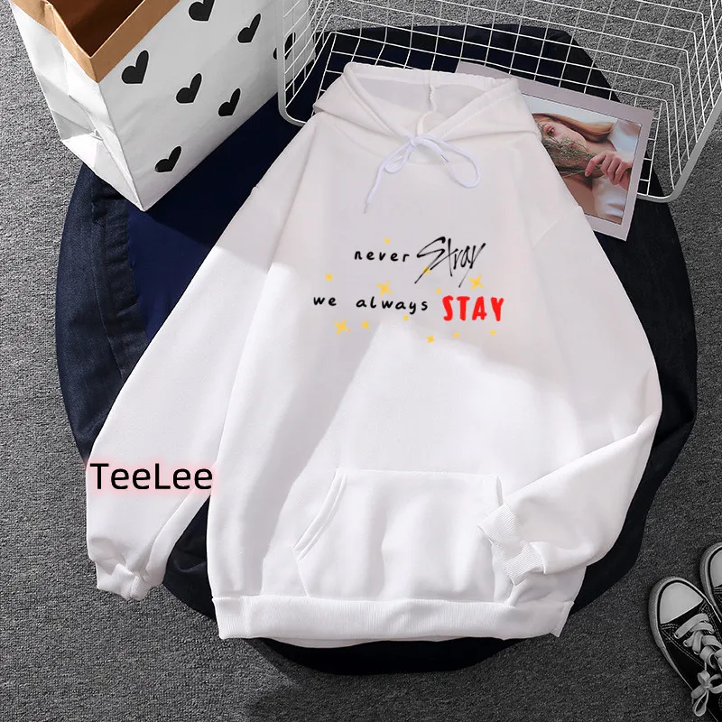 

Women's Hoodies Kpop Letter Never Stray We Always Stay Woman Tops Winter Graphic Hoodie Sweatshirts Oversized Women Clothes